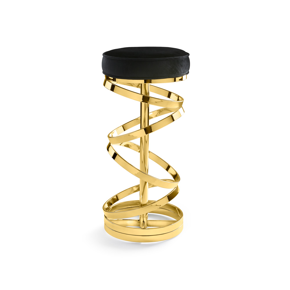 Glam bar stool Black Velvet Polished gold frame